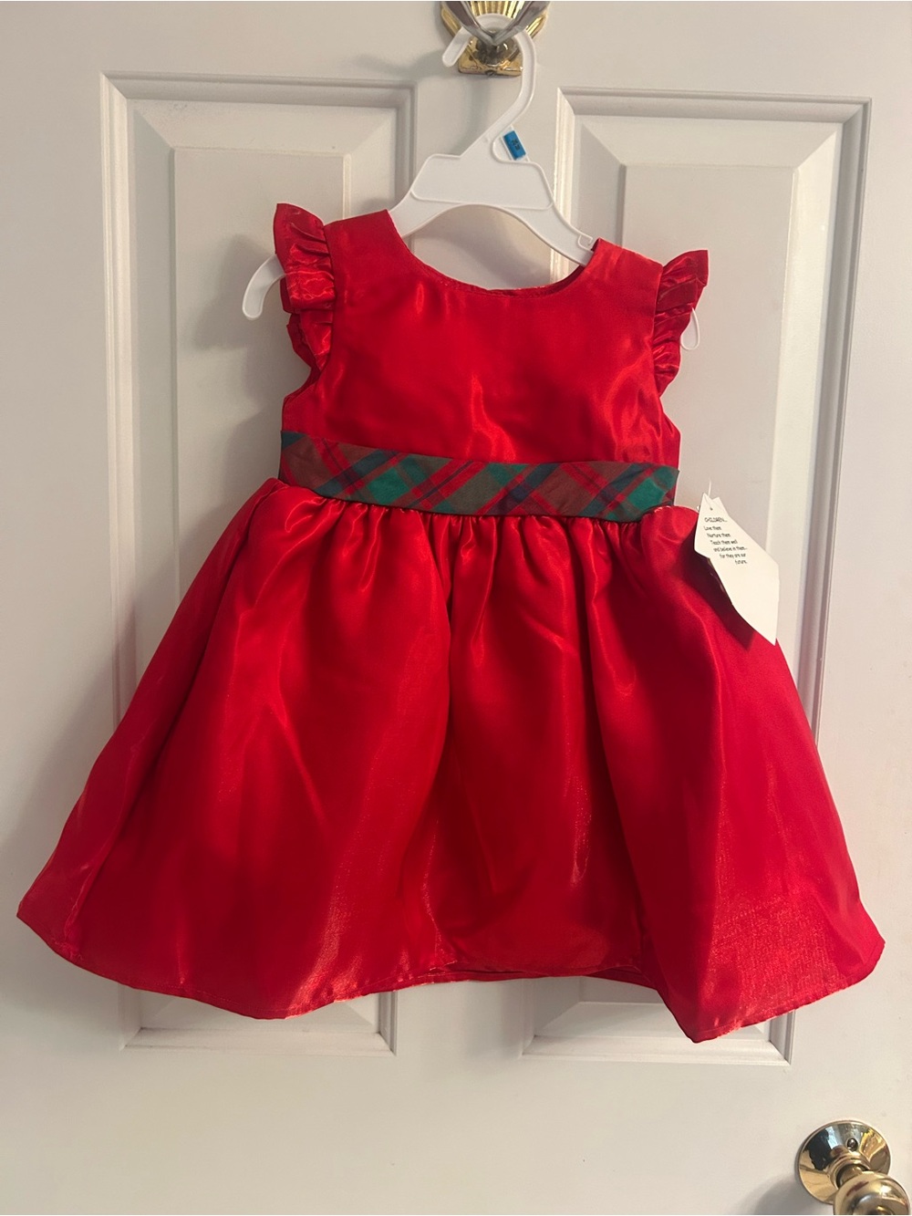 NWT-Blueberi Boulevard Red Holiday Satin Dress with Green Plaid Waist
